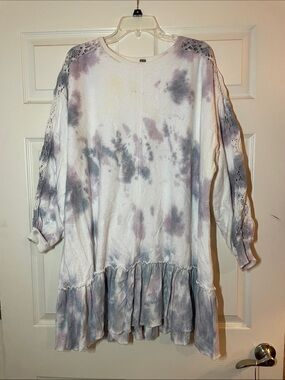 Free People Lavender, Blue & White Tie-Dye Ruffle Tunic